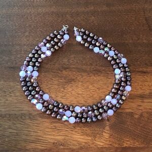 Purple Freshwater Pearl Triple Strand Collar Necklace